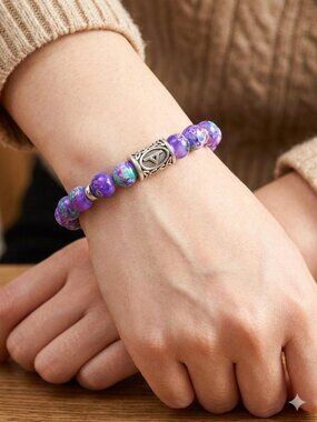 Artisanal Purple Sea Sediment Jasper Stretch Bracelet - Rune Bead